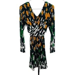 Anthropologie 4C Dress Long‎ Sleeve Print V Neck geometric print Career Small